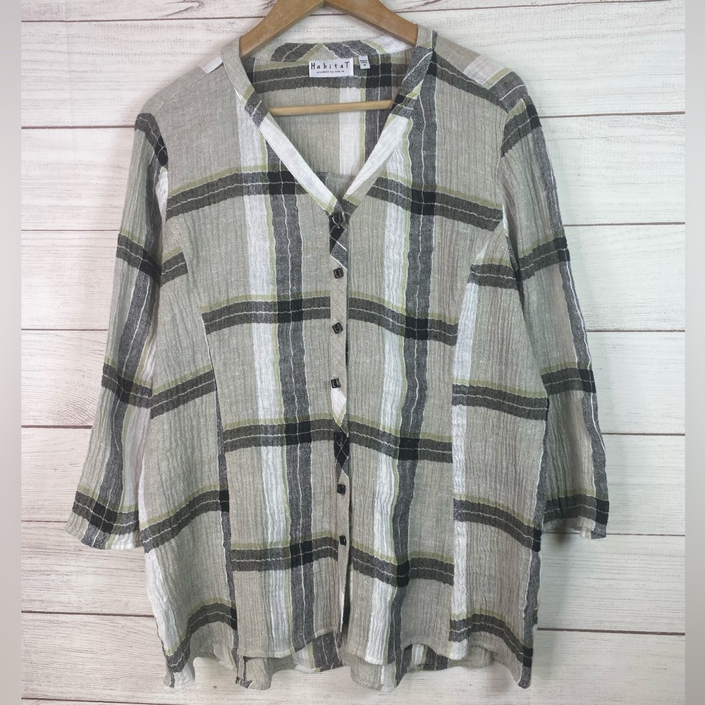 Habitat Green and White Plaid Button Down Shirt